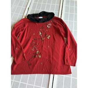 Vintage Ugly Christmas Sweater Detachable Fur Collar Cotton Blend Red Size Large